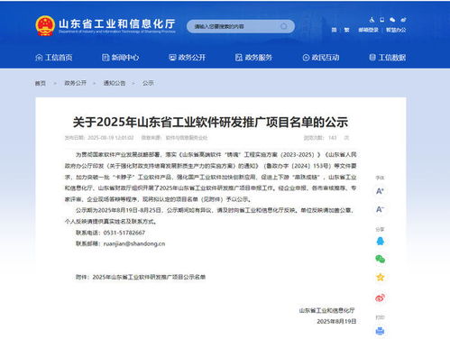 2025年山东省工业软件研发推广项目名单公示